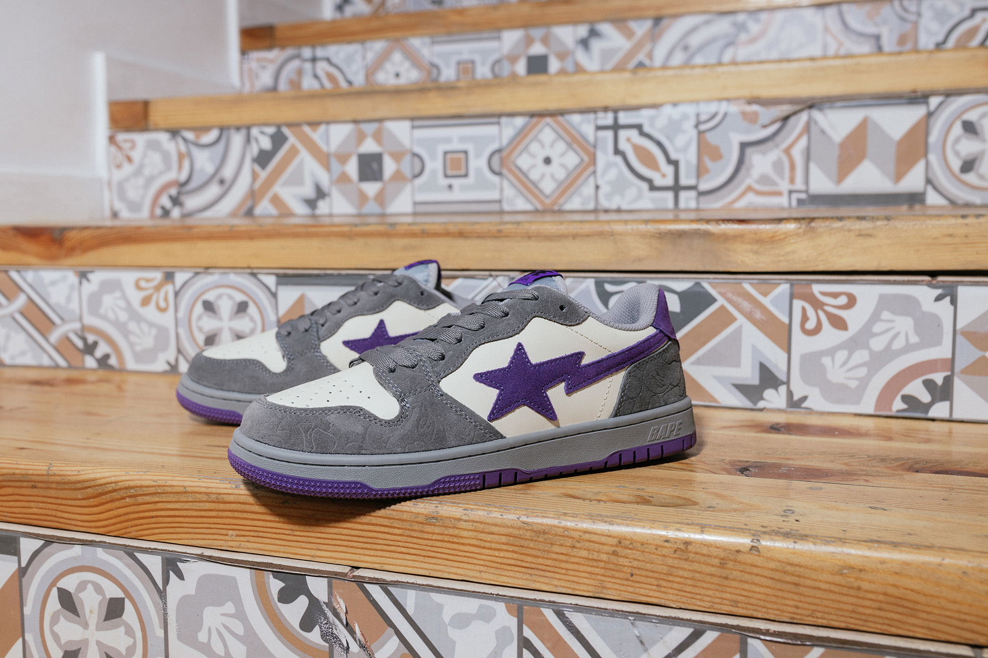 BAPE COURT STA LOW 'MIST GRAY/ROYAL PURPLE'